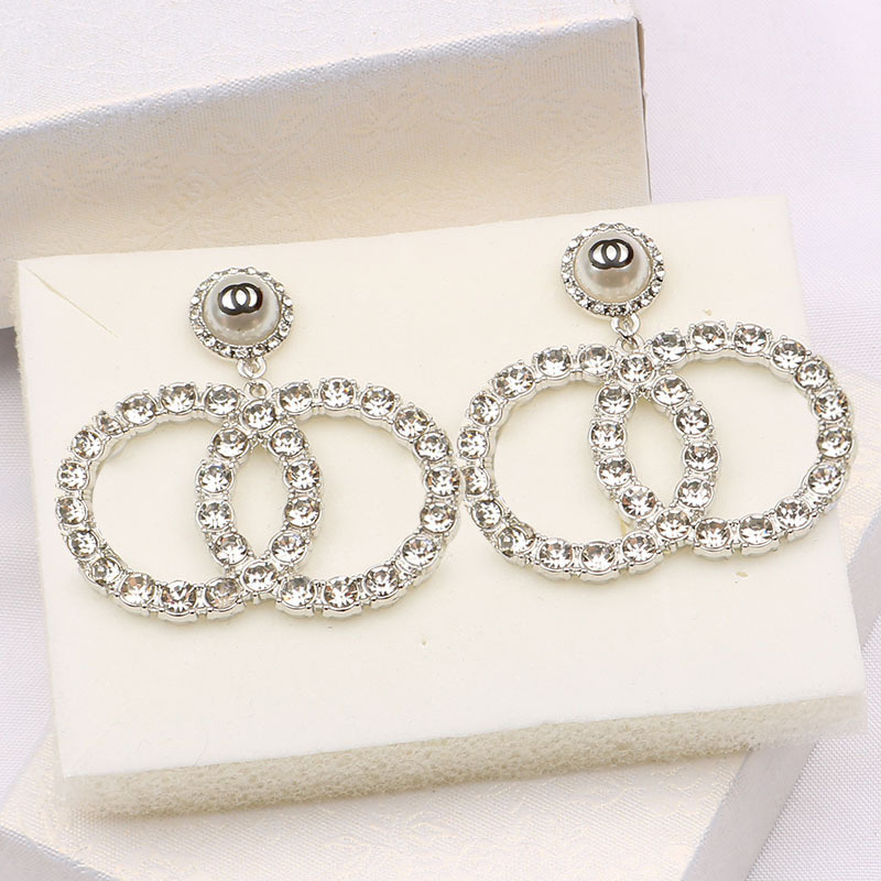 Mix Send Crystal Earring Simple 925 Silver Ear Stud for Famous Women Geometry Round Rhinestone Pearl Earrings Bride Wedding Party Classic Jewerlry Christmas Gifts