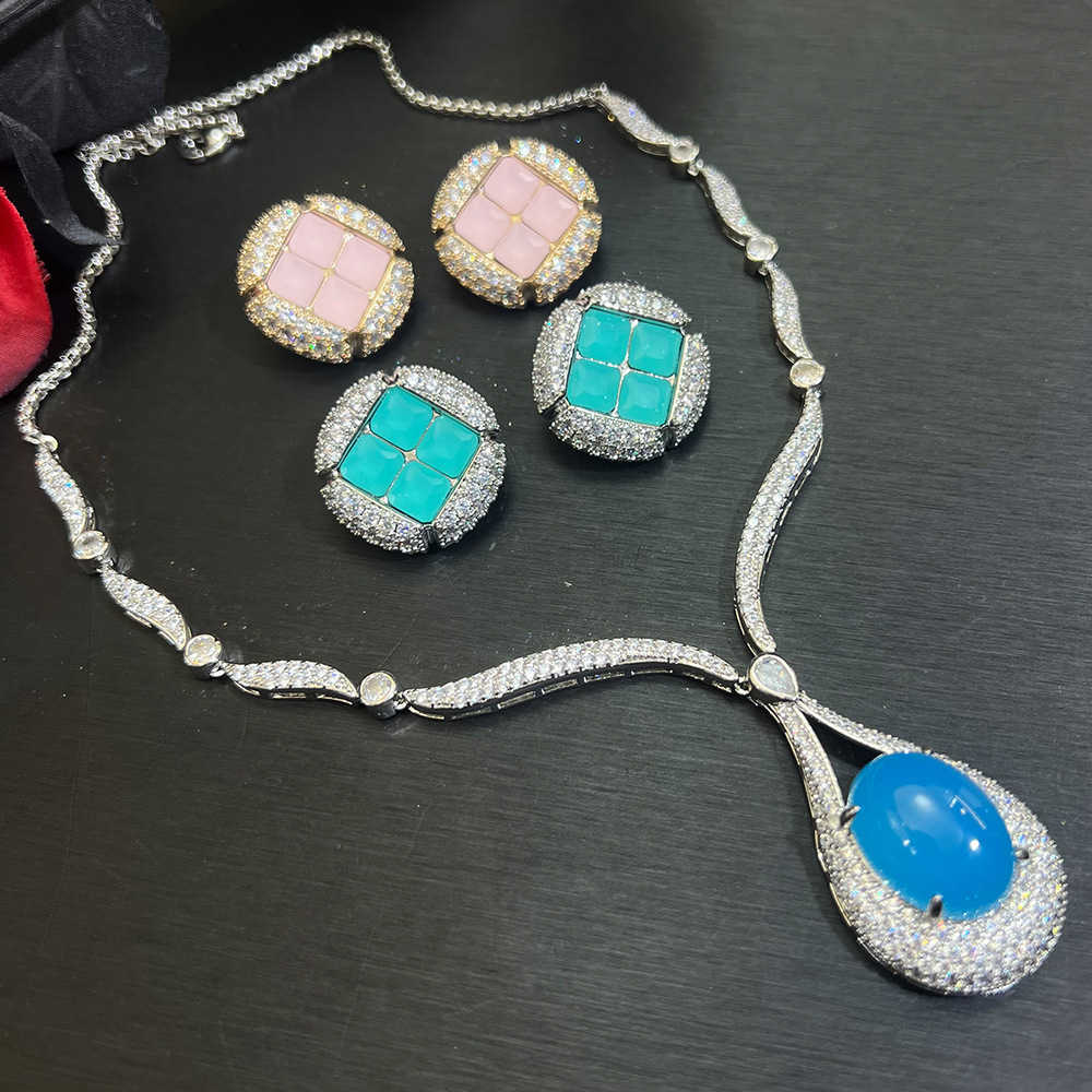 Spring and summer blue color precious jade pulp exquisite craftsmanship full set of zircon fashionable and hot selling high-end jewelry set W250312