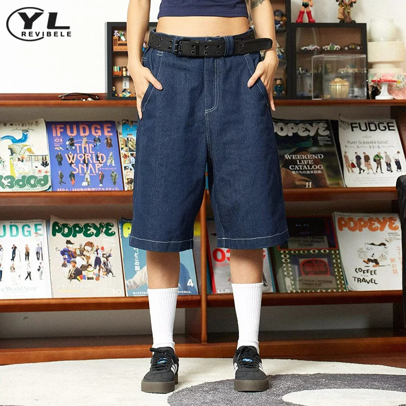 Vintage y Jean Shorts Men Women Oversized Streetwear Wide Leg Denim Pants American Baggy Sports Fivepoint Unisex 250312