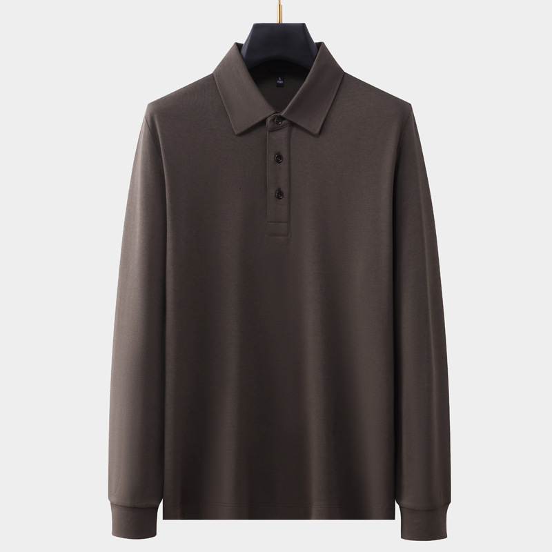 Long sleeved polo shirt, men's business casual lapel T-shirt, high-end feeling, autumn winter new item, solid color, versatile and trendy tracksu