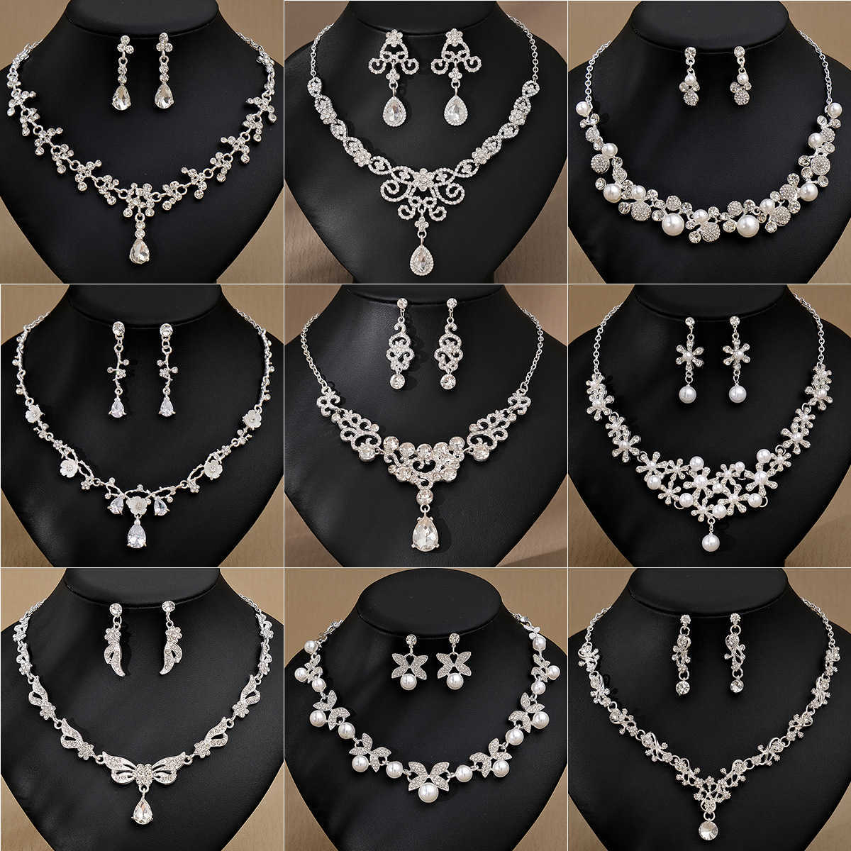 Bridal Accessories Wedding Jewelry Two Piece Set Wedding Dress Accessories Water Diamond Pearl Earrings Necklace Set Female W250312