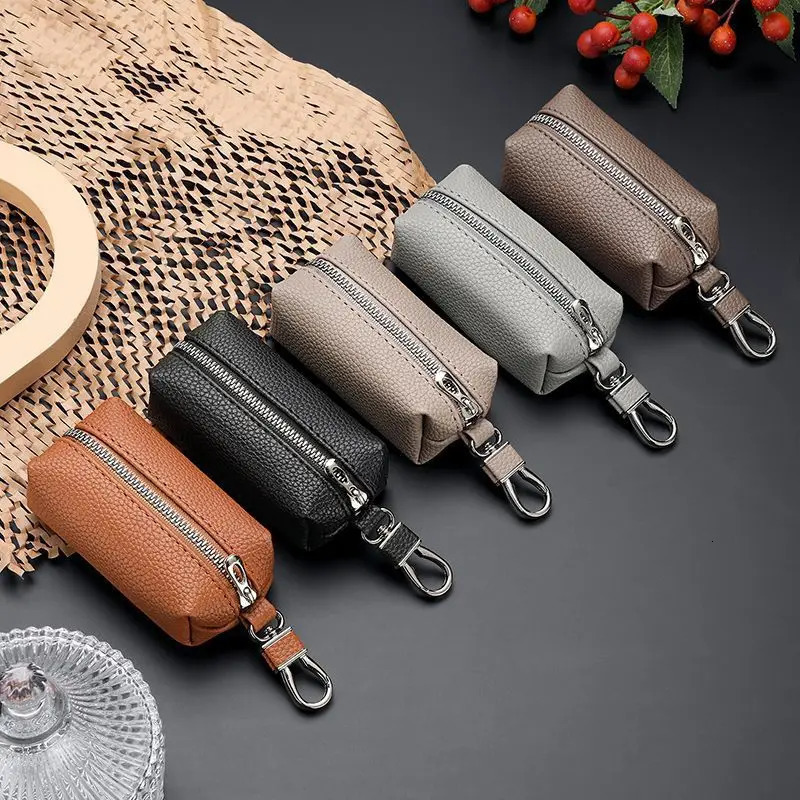 Leather Key Bag MenS Car Key Protective Cover Exquisite Mini Portable Key Holder Pouch Coin Purse Storage Simple Solid Color 250311