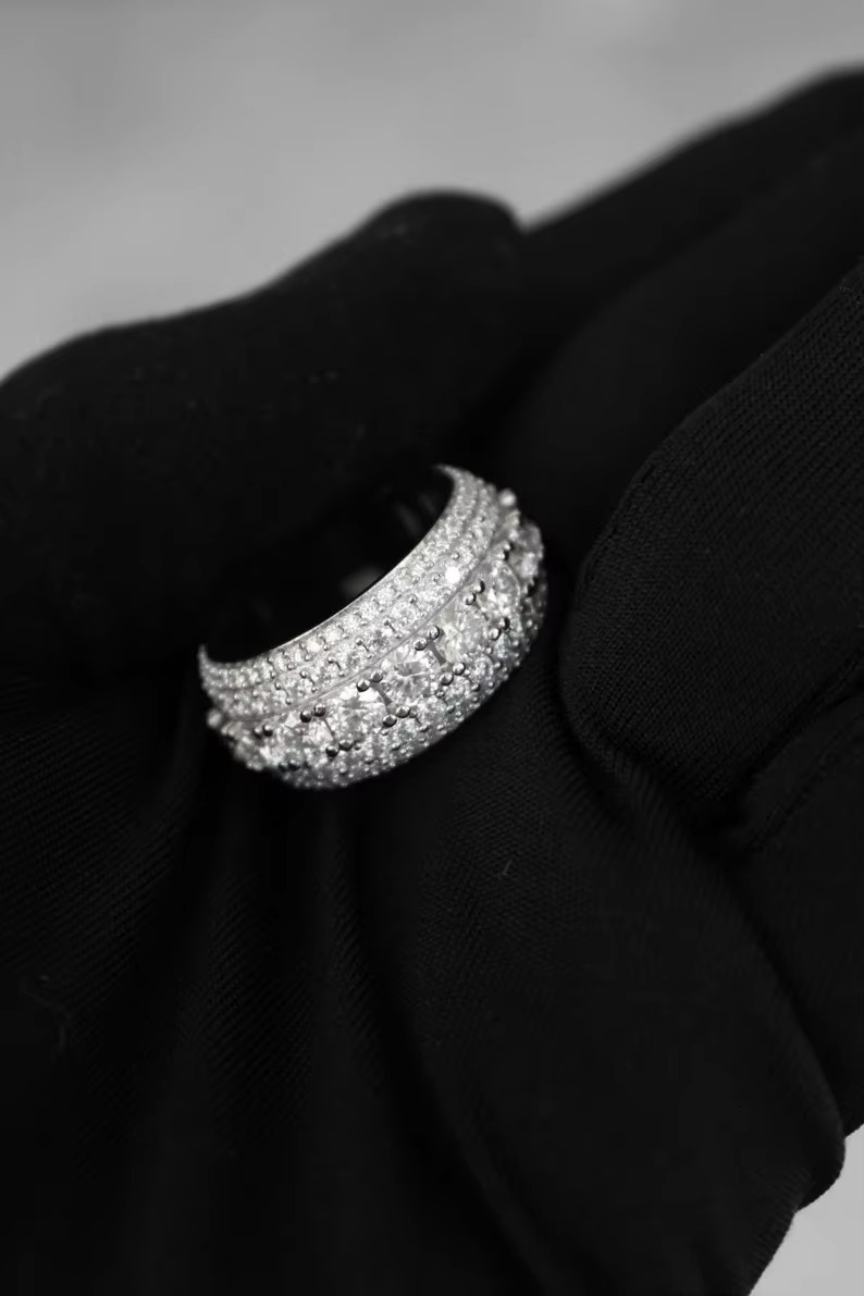 Moissanite Iced Out 5 Row Ring 925 Sterling Silver VVS Moissanite Diamond Ring Customized Jewelry Engagement Ring Gift for Her