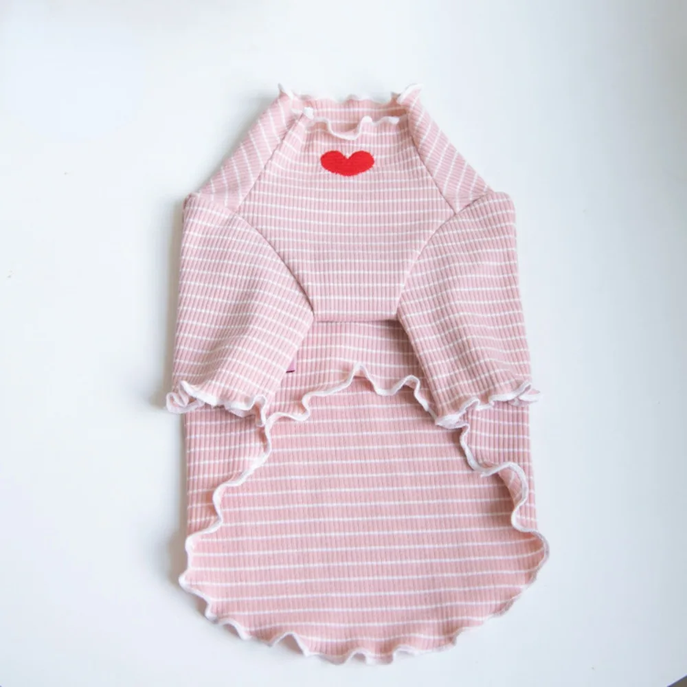 Autumn Winter Love Embroidered Stripe Bottom Shirt Cute Home Print Tank Top Pet Clothes Dog T-shirt Puppy Clothes Cat Clothes
