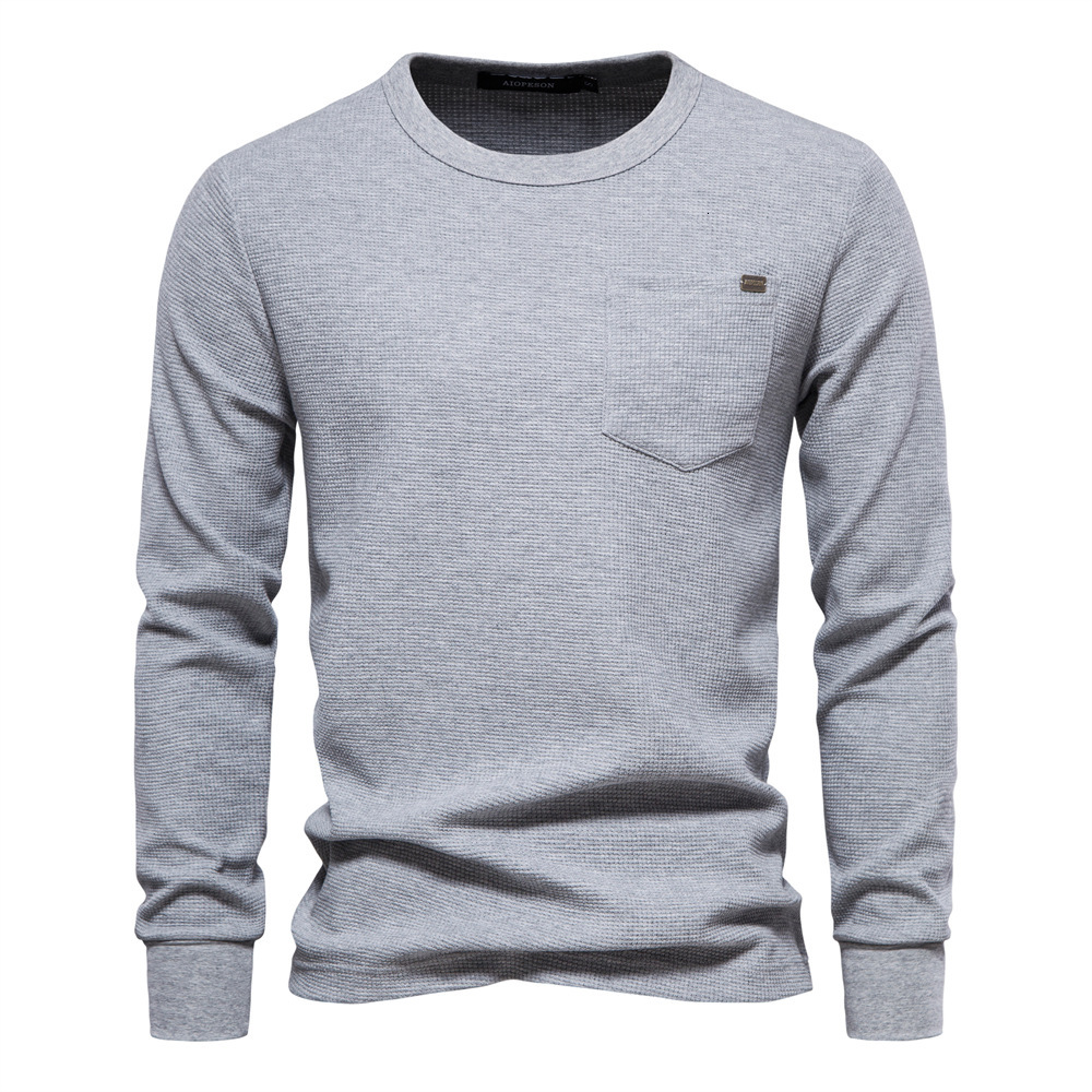 2025 Spring New European Waffle Long Sleeve Round Neck Men's Cotton T-shirt polo tracksuit