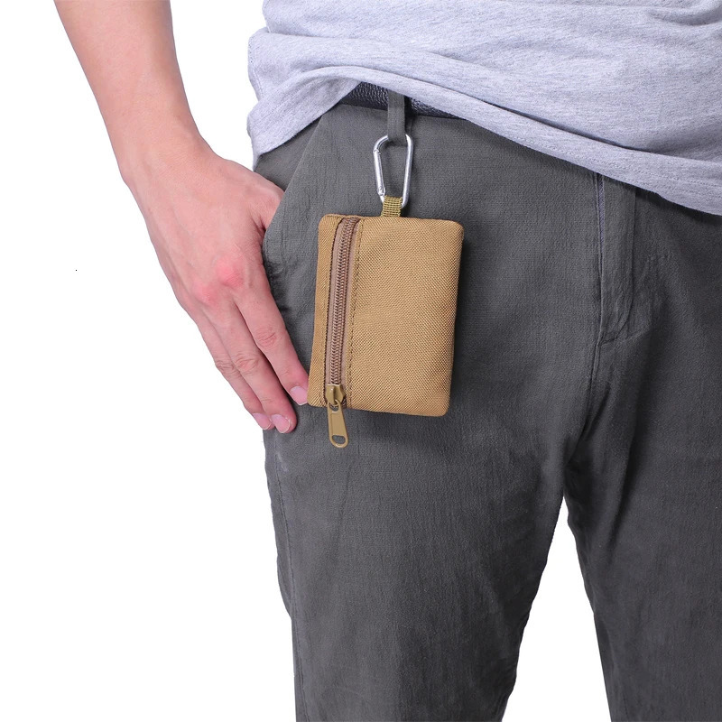 Outdoor Small Waist Pouch Key Wallet Mini Portable Key Card Case Travel Zipper Belt Bag Tactical Purse Coin Purse With Carabiner 250311