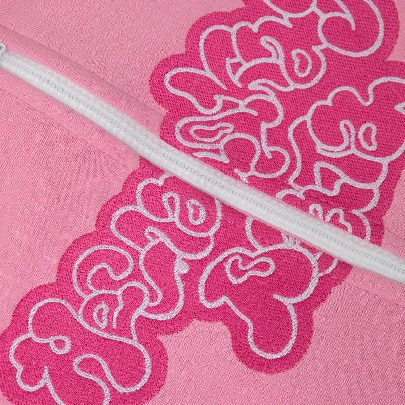 Kussia88 Y2K Zip Up Hoodie Men Women Trendy Art Embroidery Sweatshirt Fashion Harajuku Pink Oversized Streetwear Unisex Clothing M250312