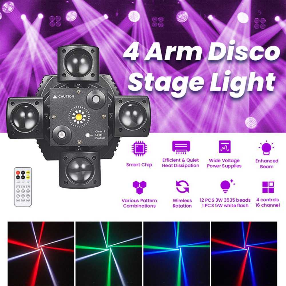 4-Arm Mini Moving Head DJ Light 48W Disco Lights Headlights LED DMX512 Beam Strobe Effect RGBW Party Night Club Stage Light X250312
