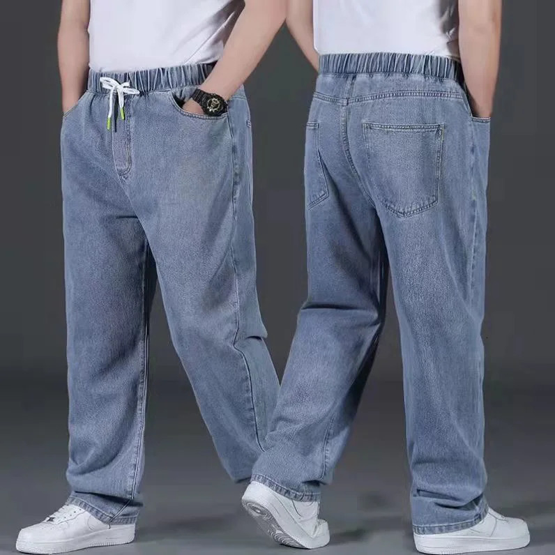 10XL Oversized Baggy Jeans Mens Cotton Denim Pants Casual Streetwear Elastic Waist Breathable Loose Trousers Plus Size 44 48 250311
