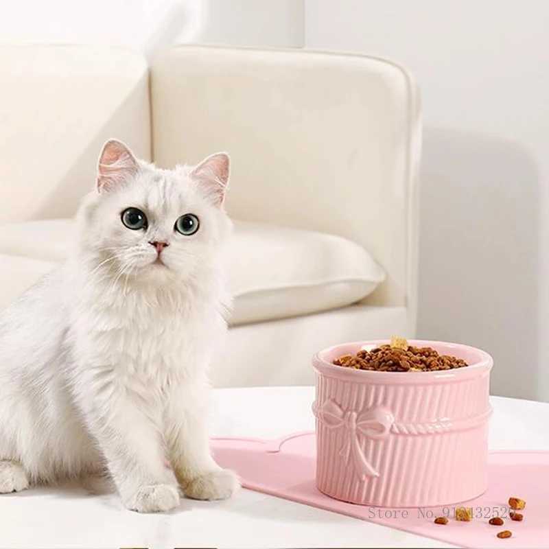 New Arrival Ceramic Cervical Protection Flat or Inclined Mouth Eating Drinking Water Food Dog Cat Bowl High Feet Tableware Pet Product