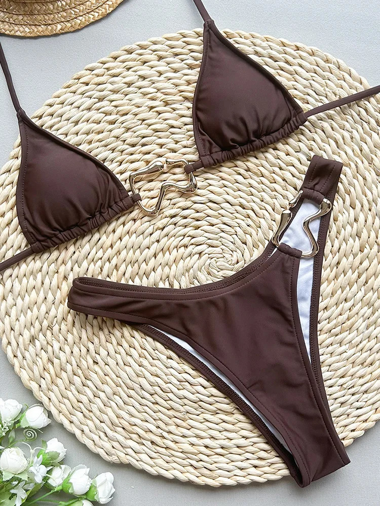 Miyouj Bandage swimsuit solid bikini triangle womens patch work 2piece Biquini Mujer Mirco beach suit 250310