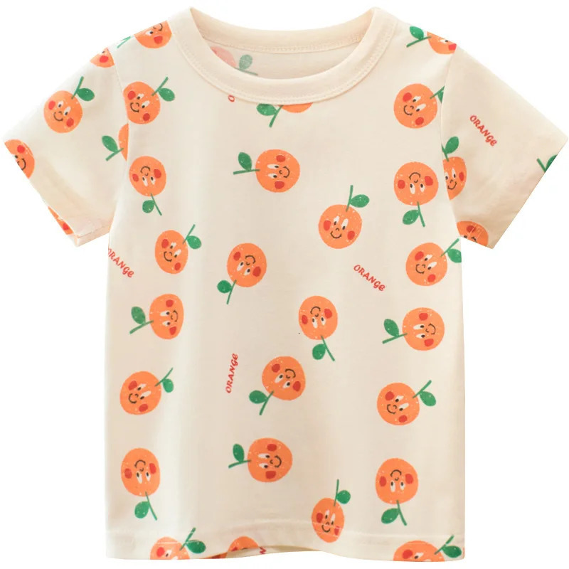 2-8T Toddler Kid Baby Girls Clothes Orange Print T Shirt Cute Sweet Cotton Tshirt Summer Basic Top Tee Children Outfit 250311