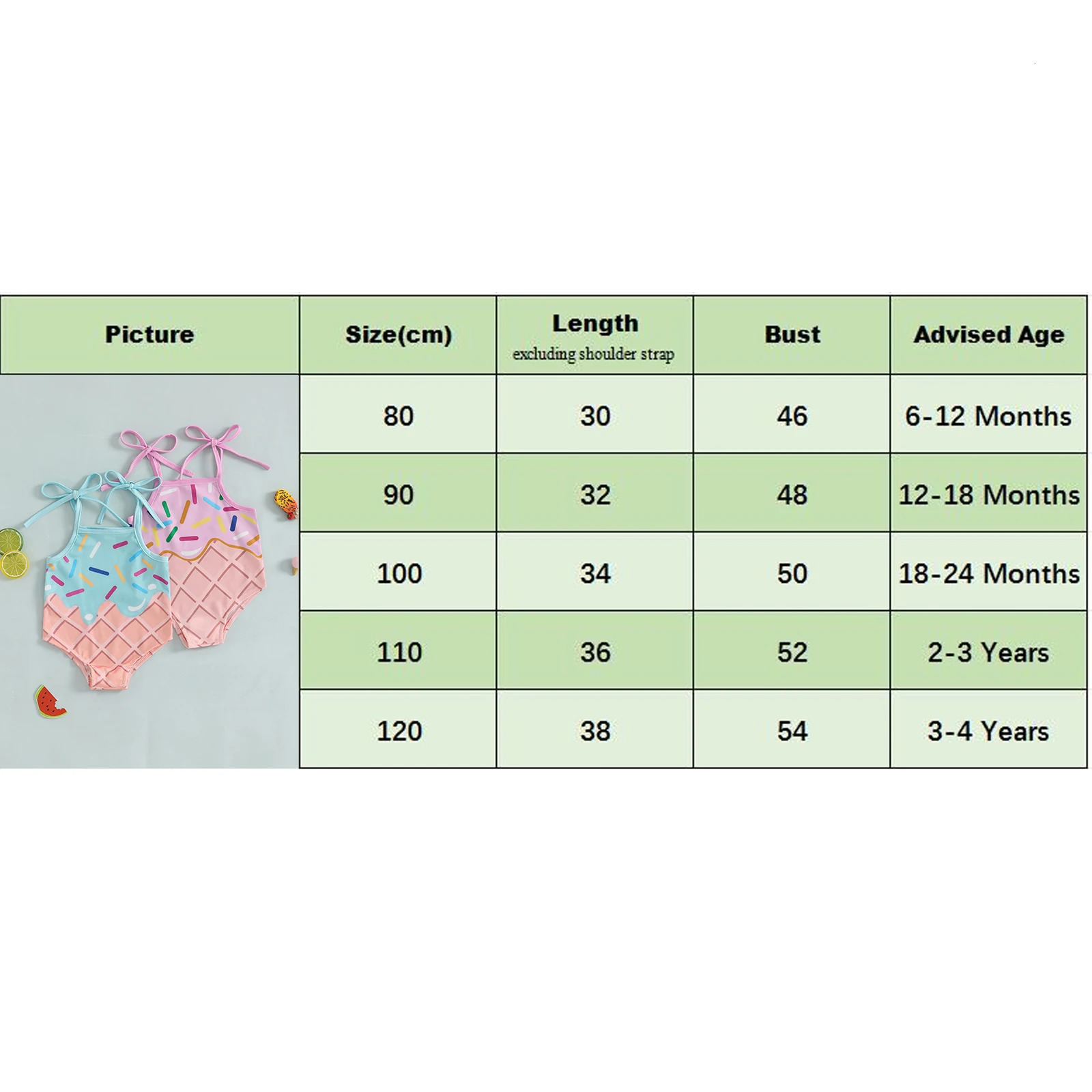 Infant Baby Girls Bikini Ice Cream Print Swimsuit Toddler Cotton Elastic Sleeveless Swimwear Children Summer Beach Swimming Suit 250311