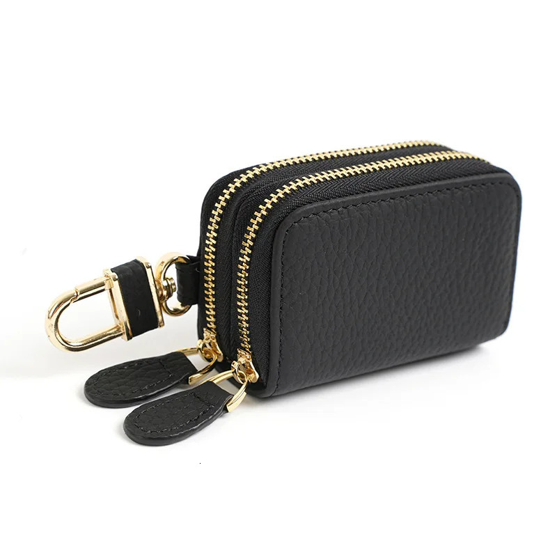 Fashionable leather car key bag Ins style multifunctional car key wallet portable double zipper mini key bag 250311
