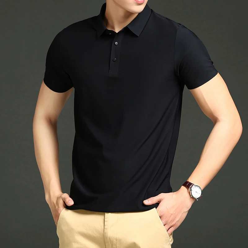 Golf solid ice silk trackless silk loose polo shirt short sleeved T-shirt mens elastic iron free thin polo neck light luxury W250312