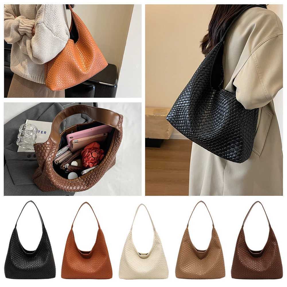 Women Large Shoulder Bag with Pouch Top Handle Bag Trendy PU Woven Tote Bag Leather Armpit Handbag Commuting BagC250311