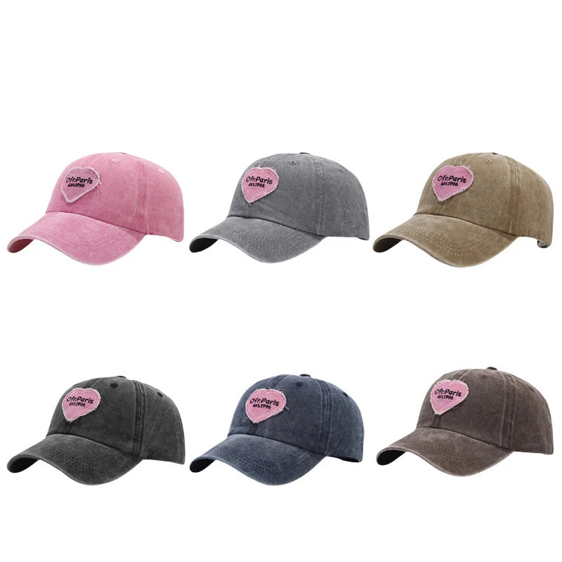 Korean Women Baseball Cap Spring and Summer Retro Love Heart Embroidery Hat Girls Fashion Patch Sunshade Soft Top Caps 250311