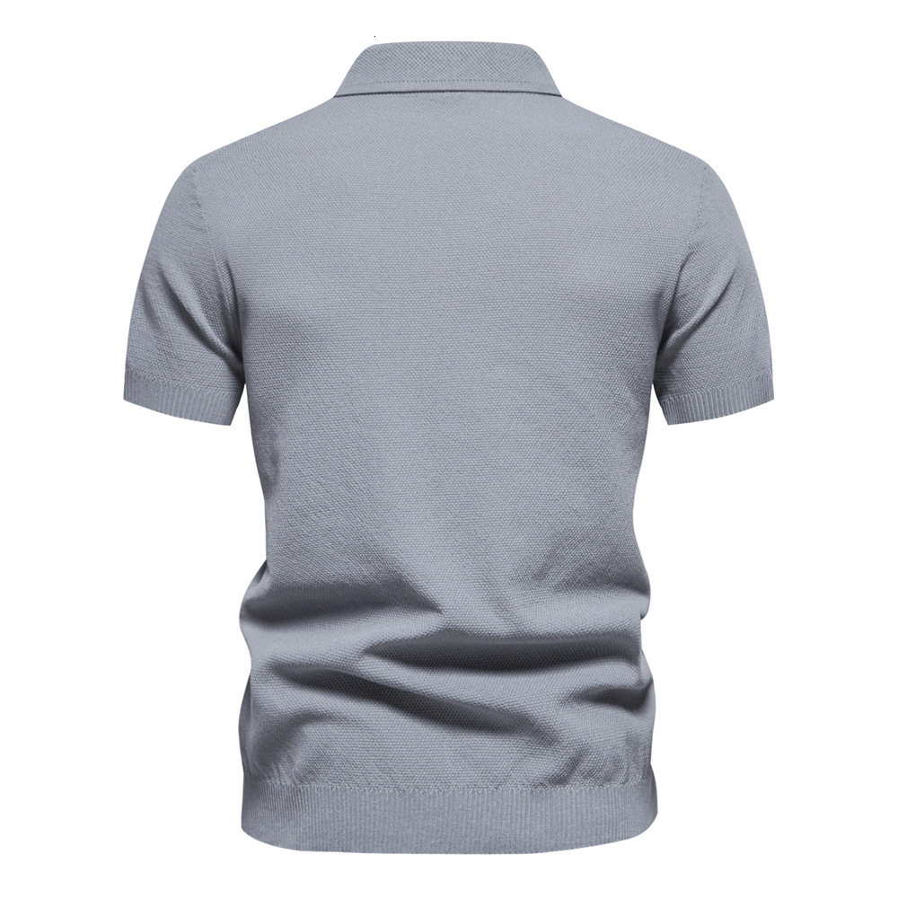 2025 summer versatile new collar knitted polo simple solid color trend European men's short sleeved t shirt tracksuit