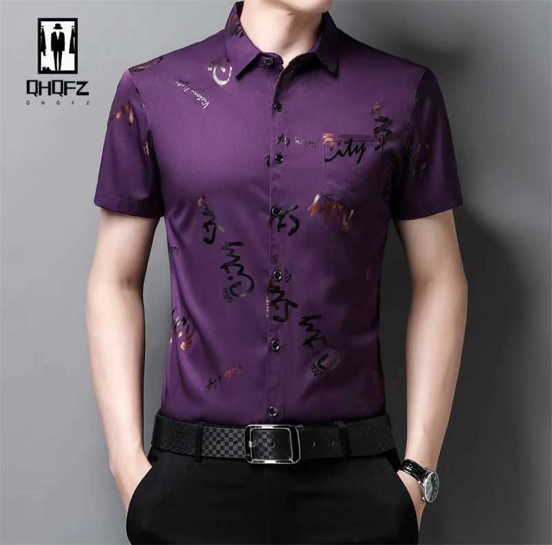 Mens casual and fashionable short sleeved printed shirt no ironing wear-resistant business top W250312