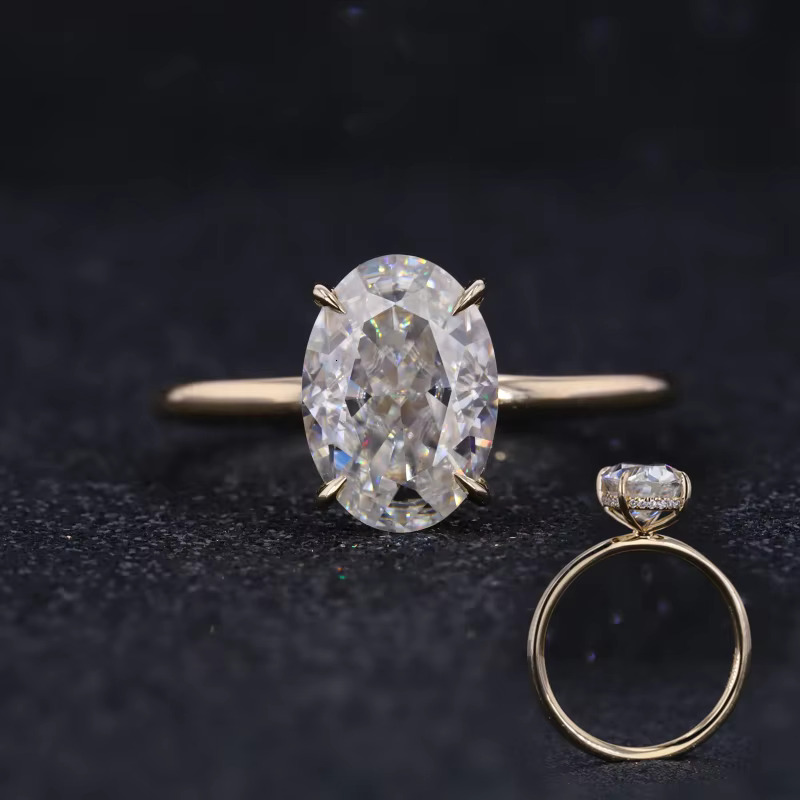 Starsgem Classic Design Oval Crushed Ice Cut 2ct Moissanite Solitarie Prong Setting Moissanite Engagement Ring