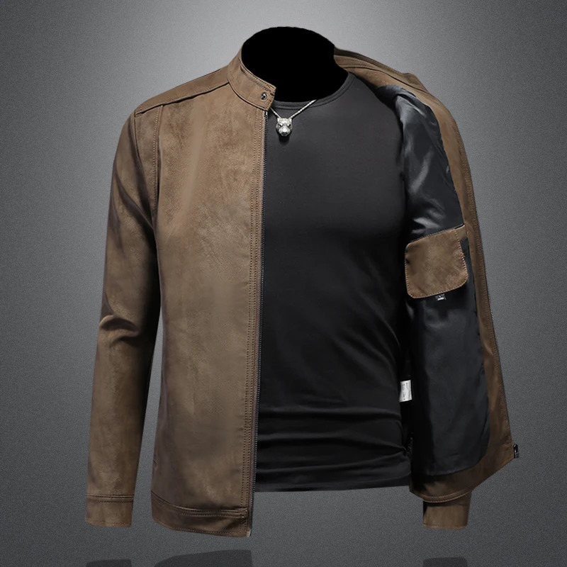mens standing collar motorcycle leather jacket for autumn and winter suitable casual slim fit highquality men 250312