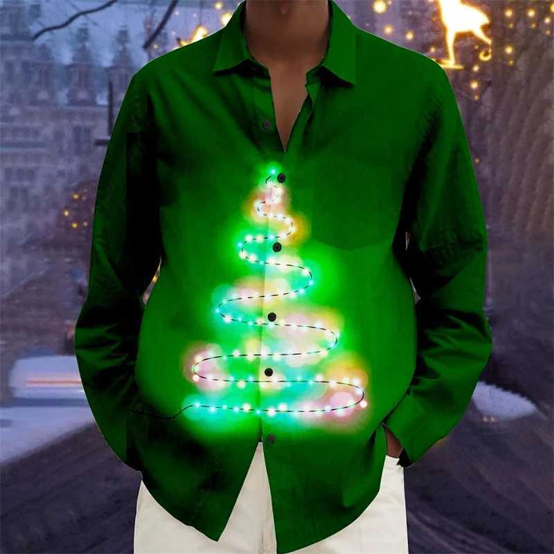 Christmas Mens Christmas Animal Shirt Santa Claus Long Sleeve Autumn/Winter Collar Shirt 3D Printed XS-6XL New Year Gift W250312