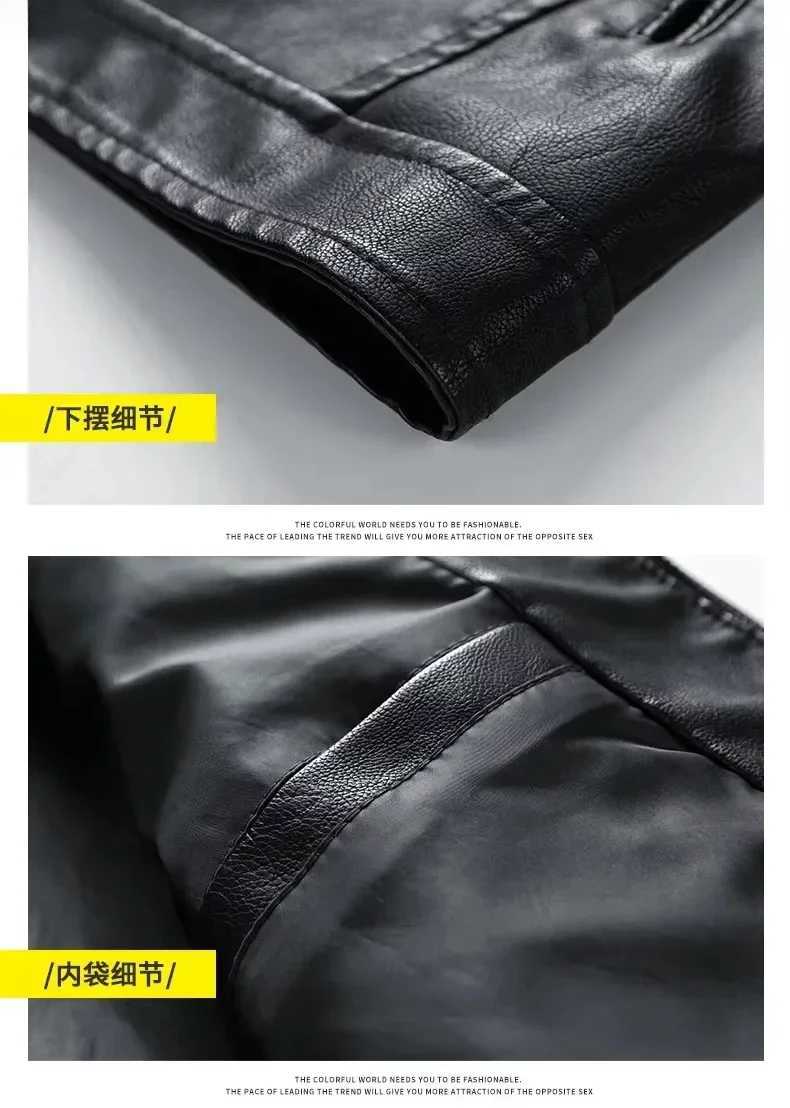 New Spring and Autumn Mens PU Jacket Mens Leisure Motorcycle Stitched Standing Collar Bicycle Warm Wool Lining Mens CoatsT250311