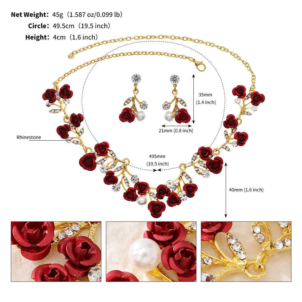 New Childrens Crown Set Bridal Wedding Jewelry Red Rose Necklace Earrings Crown Three Piece Set W250312