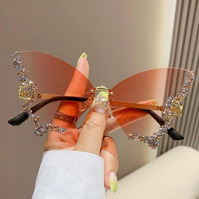 New butterfly shape diamond-rimless sunglasses female fashion personality exaggerated sunglasses