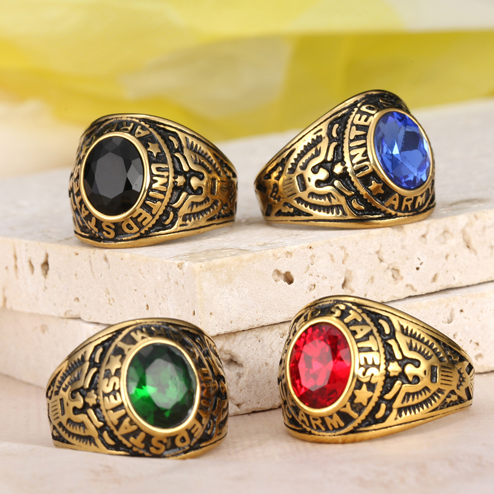 Hip Hop Retro Inlay Colorful Stones Casting Eagle Ring Stainless Steel Mens Jewelry