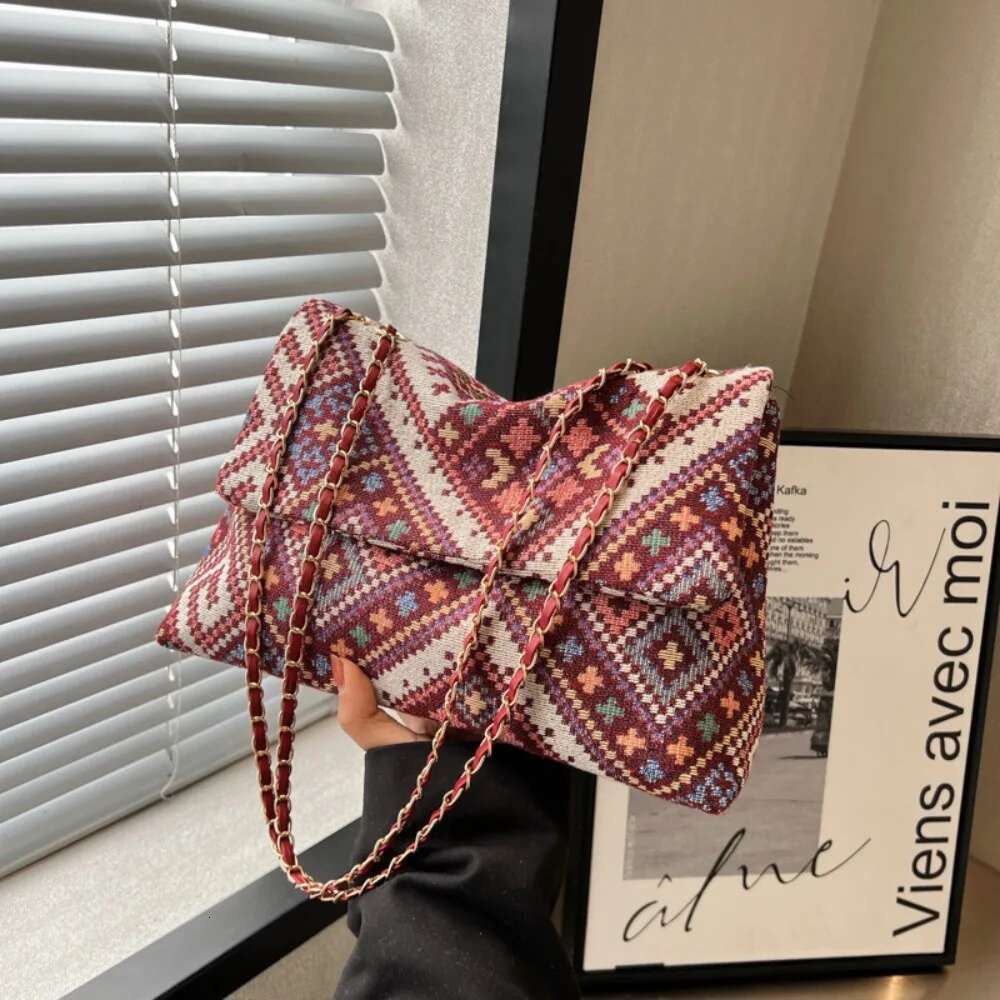 Canvas Bohemian Large Capacity Chain Shoulder Strap Crossbody Bag Women Handbag Travel