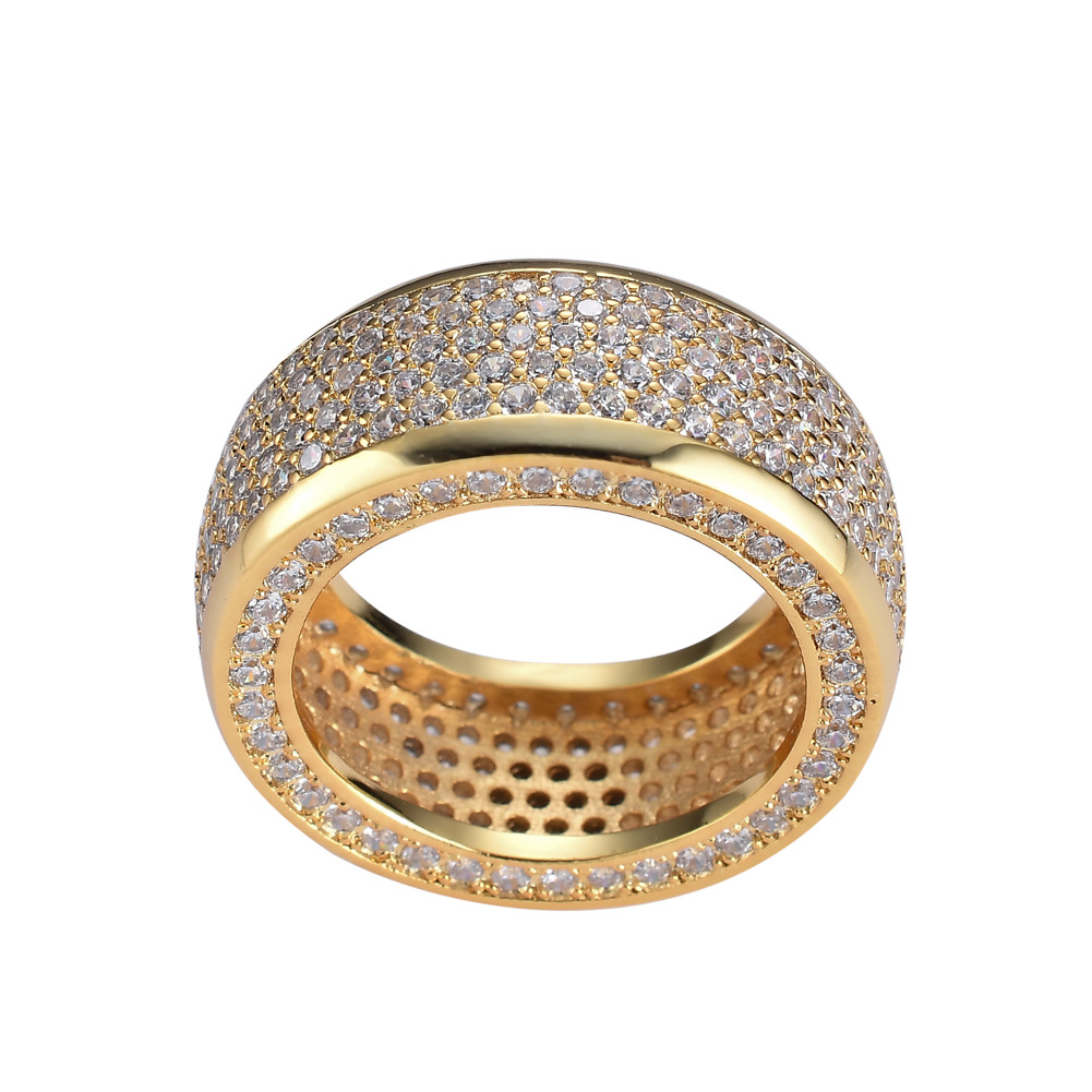 Hip Hop Cylinder Rings Bling Full 5A Zircons Real Gold Plated Jewelry Big Finger Ring Men Gift