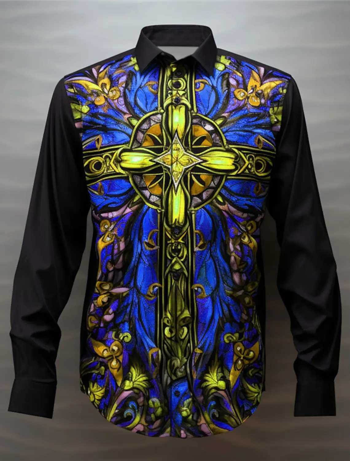 2024 Colorful Cross Art Abstract Mens Shirt worn daily with autumn revolving door long sleeved 4-way stretch fabric shirt W250312