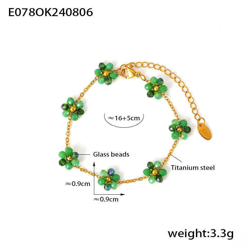 Bohemian bead necklace bracelet anklet handmade girl flower glass bead titanium steel chain jewelry set W250312
