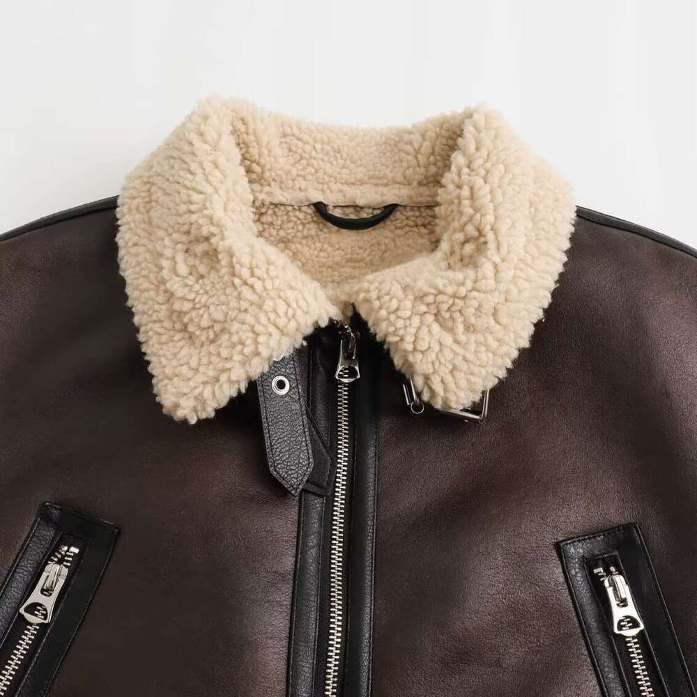 2023 Autumn And Winter New Y2k Women's Fur Integrated Motorcycle Style Short Jacket