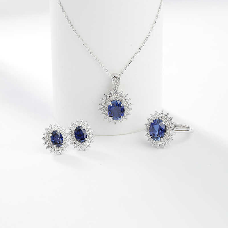 Ruizuan 2024 new style cultivation blue three piece ring necklace earring set W250312