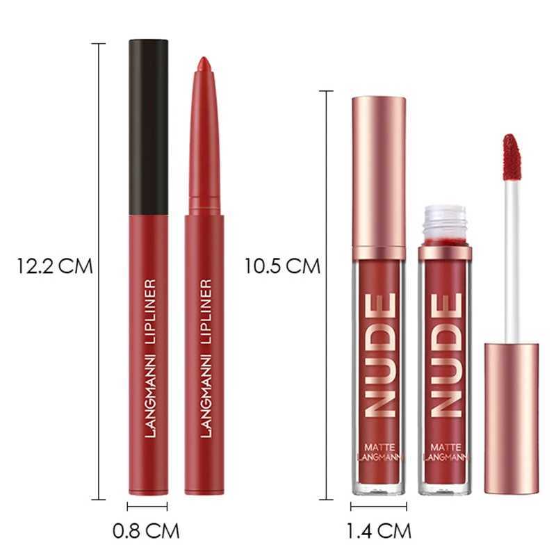Waterproof and durable matte velvet lip gloss lip liner set 2/set lip pen and lip gloss combination set lip contour makeup W250312