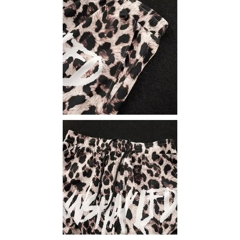 Mens Fashion Sports Tethered Pants Mens Summer Elastic-waisted Casual Shorts Summer Leopard Print Beach Shorts 250310
