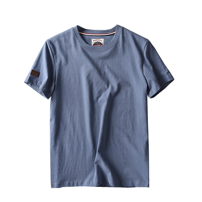 Summer American retro short sleeved Oneck solid color Tshirt for men fashionable and simple 100% pure cotton washing casual sports top 250312