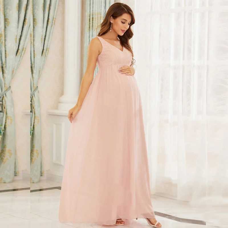 Fashion Elegant Pregnant Woman Dress Sleeveless V Neck Long Summer Dress Sexy Party Dress Female Chiffon Maxi Red Pink DressT250311