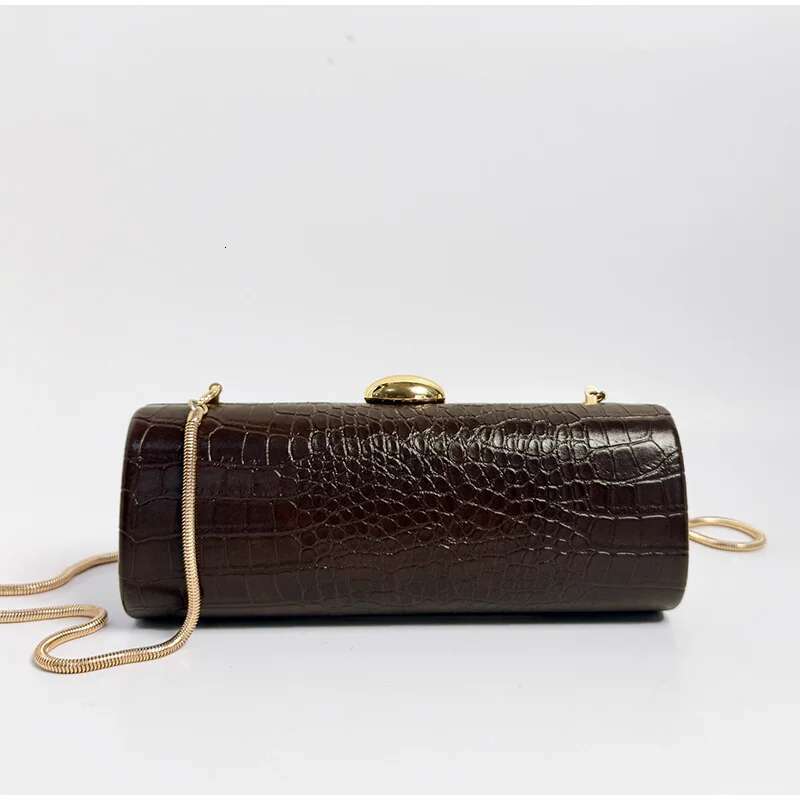 Brand Crocodile Pattern Women's Handbag Brown New Gold Chain Rectangular High-End Designer Shoulder Messenger Bag