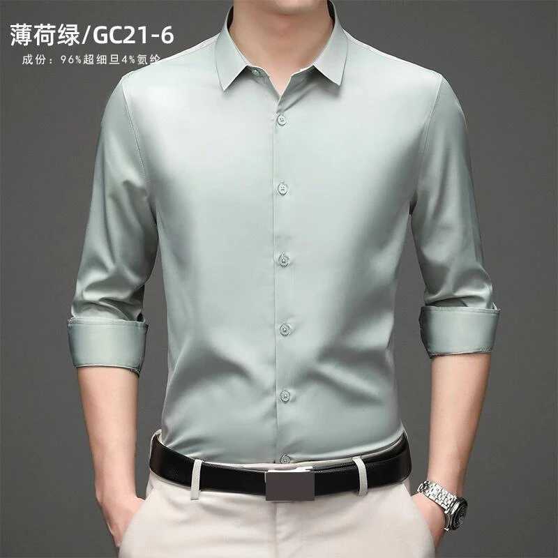 Mens White Blue Yellow Red High Quality Shirts Spring New Regular Fit Long Sleeve Shirt Mens Formal Wedding Elastic Shirt Male W250312