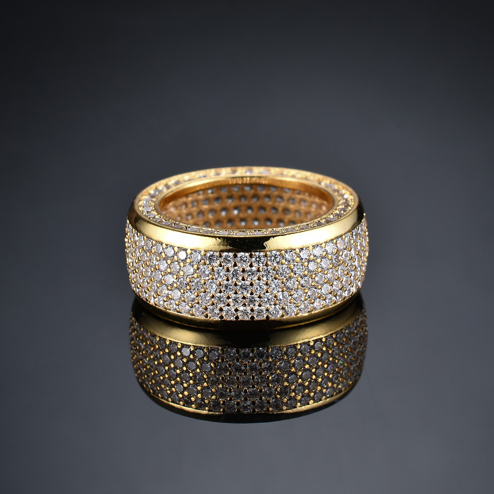 Hip Hop Cylinder Rings Bling Full 5A Zircons Real Gold Plated Jewelry Big Finger Ring Men Gift