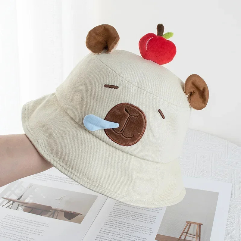 3D Ears Capybara Apple Fishermans Hat for Men and Women Outdoor Leisure Cartoon Cute Sunscreen Basin 250304