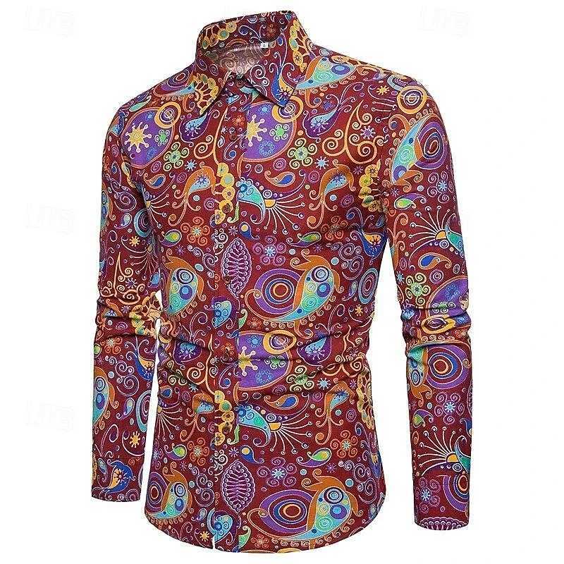 Retro Complex Pattern Mens Shirt 3D Printed Unique Long Sleeve Collar Button Shirt Formal Party Clothing Autumn Fashion Shirt W250312