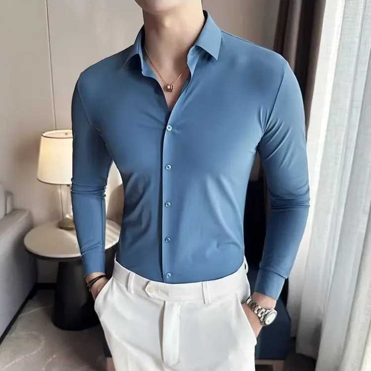 High end Feelwhiteshirtlong mens fashion paradigm weight loss business casual shirt autumn Korean trend smooth shoulder strap W250312