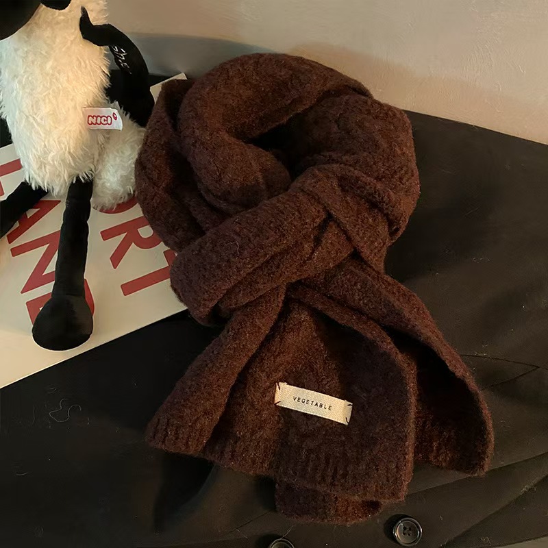 K110 Korean style white twisted knitted wool scarf for women 2024 autumn and winter couple warm versatile scarf