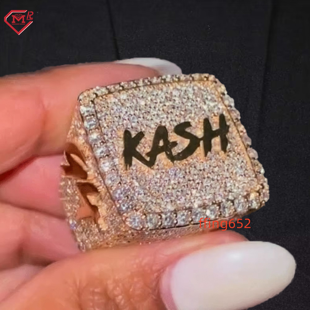Hip Hop Moissanite Ring Men Custom Letter Name Ring 925 Sterling Silver Iced Out Moissanite Ring