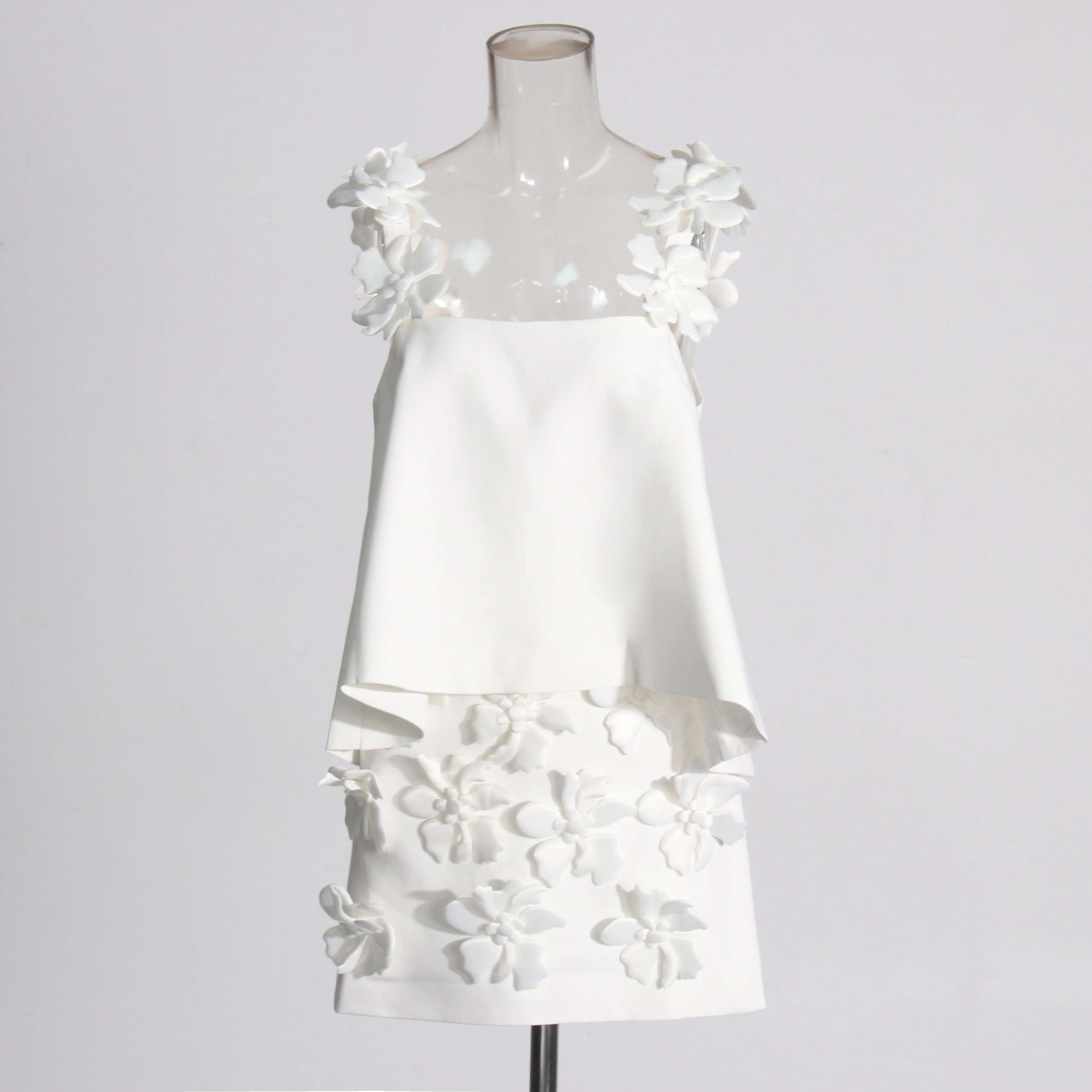TWOTWINSTYLE Solid Two Piece Sets For Women Square Collar Sleeveless Top High Waist Skirt Patchwork Appliques Elegant Set Female