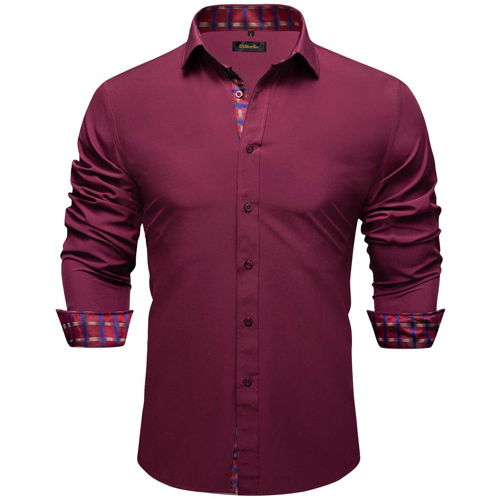 Fashion Burgundy Red Men Luxury Shirt Spring Fall Shirts For Man Long Sleeve Formal Button Collar Male Wear Designer Shirt Gift W250312